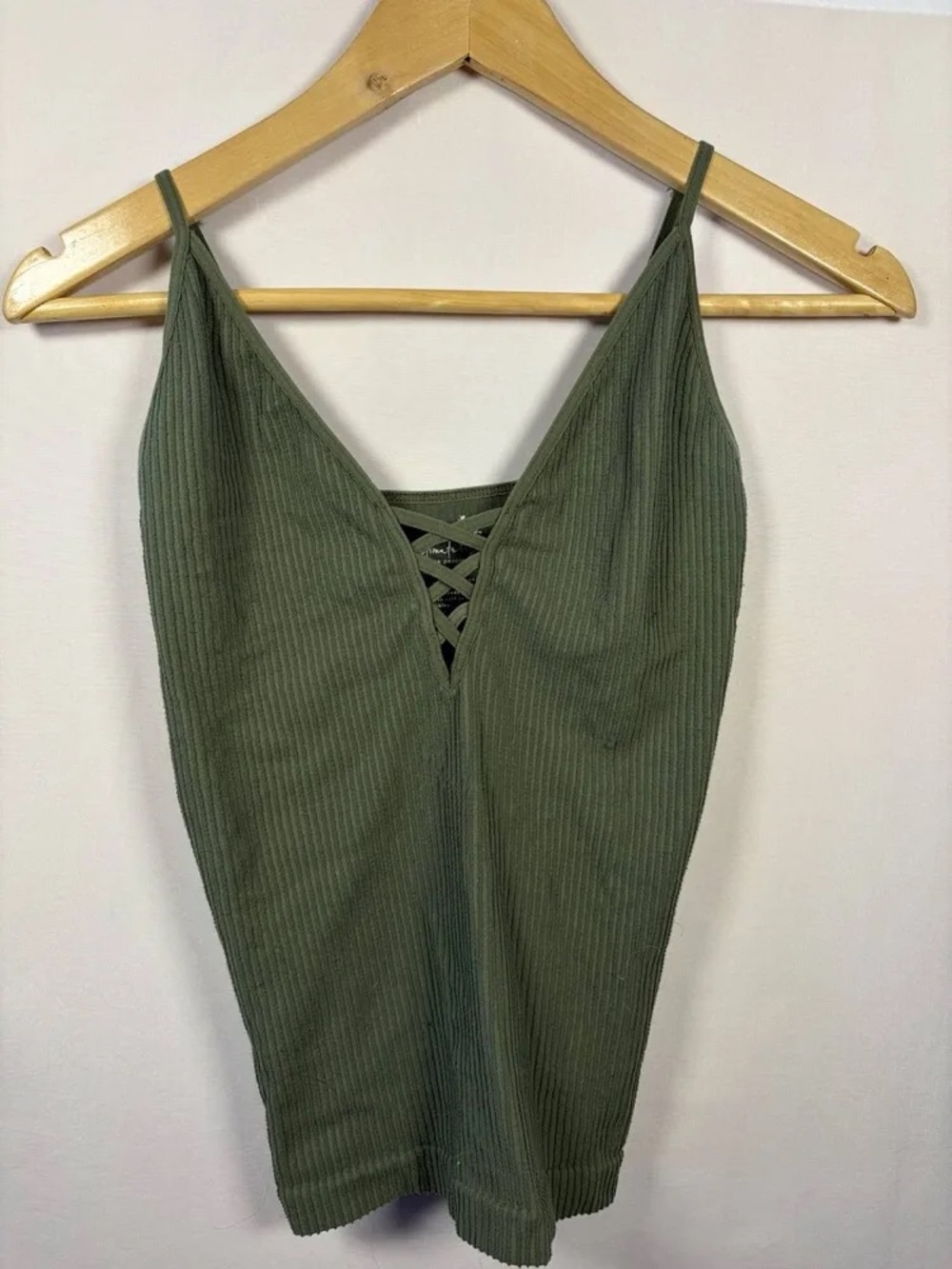 Free People Crossfire Ribbed Olive Lace-Up Cami Tank